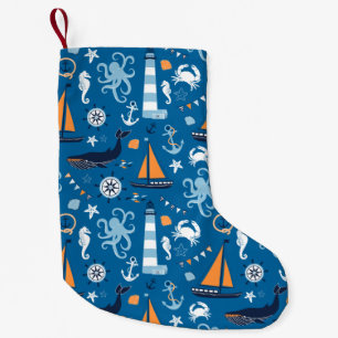 Djupblå alla nautiska saker liten julstrumpa