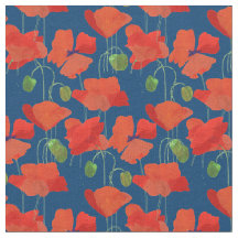 Djupblå blom- tyg för beställnings- röda