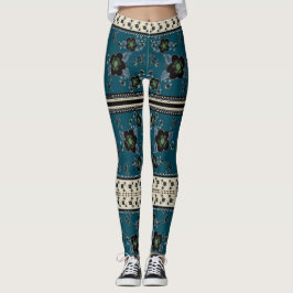 Djupblå blommor leggings