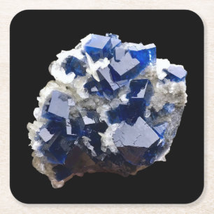 Djupblå Fluorit Kristall Calcit Mineral Konstverk Underlägg Papper Kvadrat