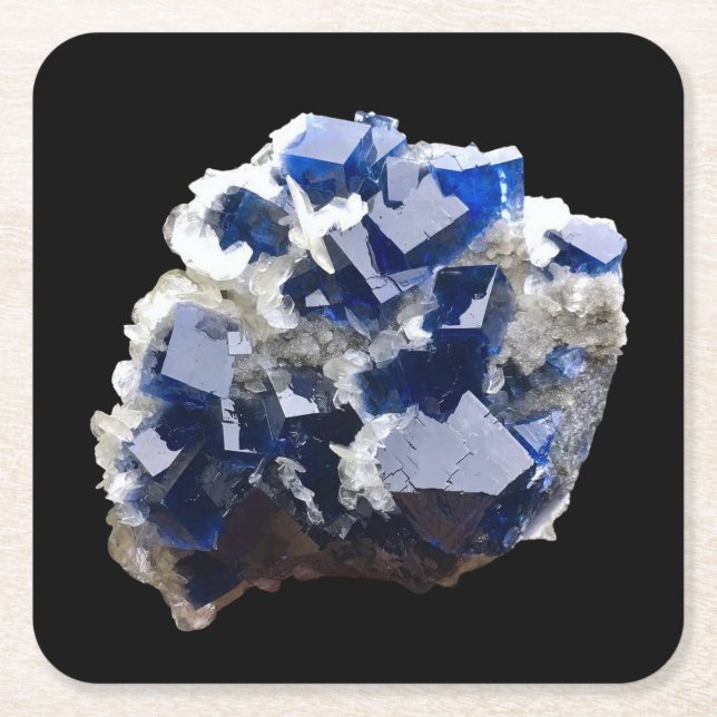 Djupblå Fluorit Kristall Calcit Mineral Konstverk Underlägg Papper Kvadrat (Framsidan)