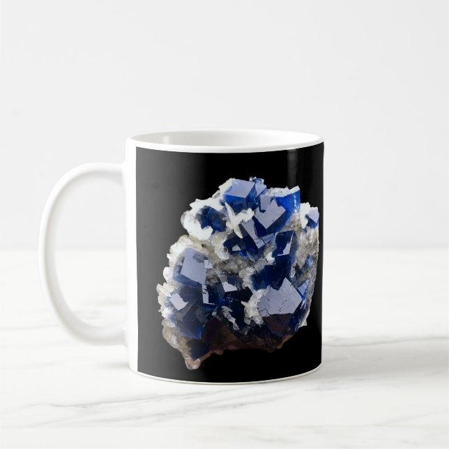 Djupblå Fluorit Kristall Kalcit Livfull Konstverk Kaffemugg (Vänster)