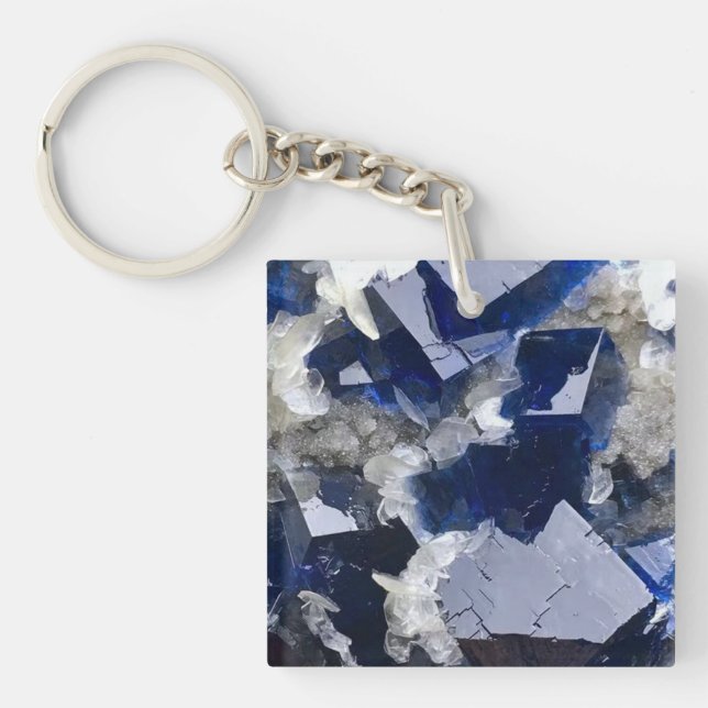 Djupblå fluorit- och calcitmineralfotografering (Framsidan)