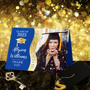djupblå Foto av Wave Grad Cap från Guld Student Tack Kort