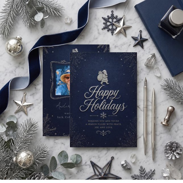 Djupblå glad jul familjefoto kort (Skapare uppladdad)