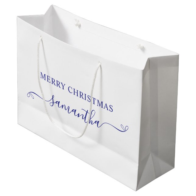 Djupblå God Jul Söt Båge Signatur Namn (Framsidan Vinklad)