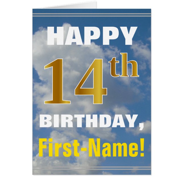 Djupblå himmel, Falskt guld 14-årsdag + Namn Hälsningskort (Framsidan)