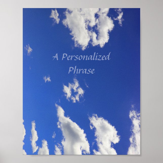 Djupblå himmel vita fluffiga moln, Foto Poster (Framsidan)