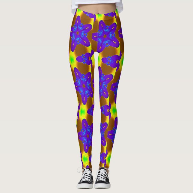 Djupblå/lila stjärnor mönster leggings (Framsida)