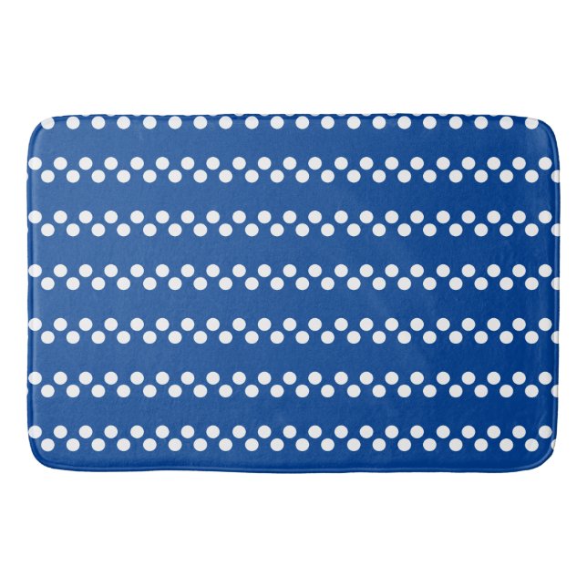 Djupblå: Liten vit prickmönster Badrumsmatta (Framsidan)