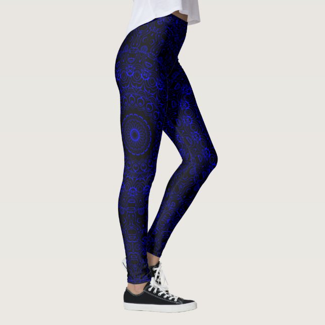Djupblå Mandala med Strålande Symmetri Leggings (Höger)