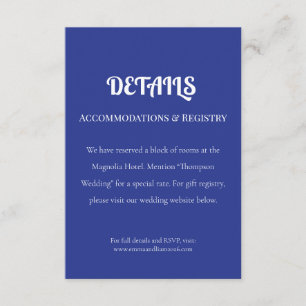 Djupblå minimalistisk vigselinbjudan med fetstil tilläggskort