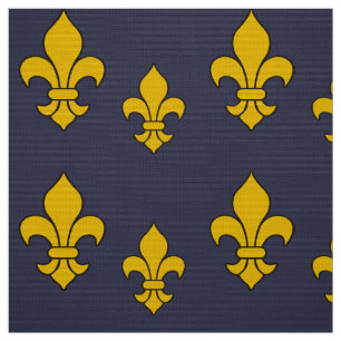 Djupblå och Guld Fleur de Lis Mönstra tyg