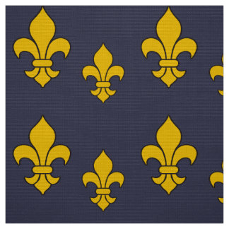 Djupblå och Guld Fleur de Lis Mönstra tyg