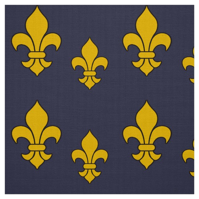 Djupblå och Guld Fleur de Lis Mönstra tyg (Provkarta)
