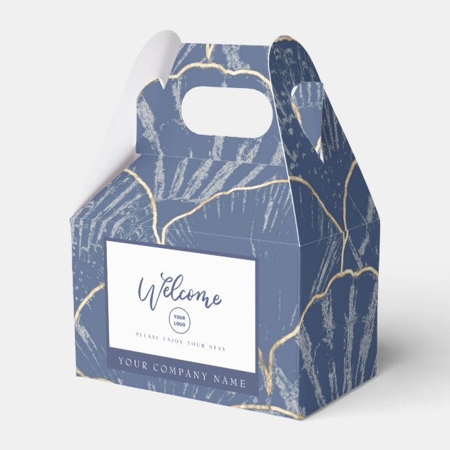 Djupblå och Guld vattenfärgsruta för Seashell-favo Presentaskar (Framsidan Sidan)