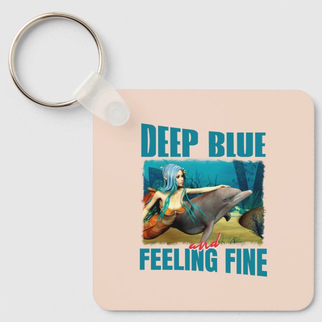 Djupblå och känn dig fint Sjörövarkonst med delfin Nyckelring (Framsida)