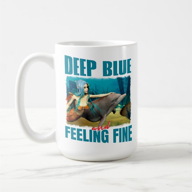 Djupblå och känslofulla sjöjungfru delfin konst kaffemugg (Vänster)