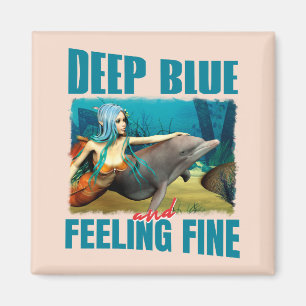 Djupblå och känslofulla sjöjungfru delfin konst magnet