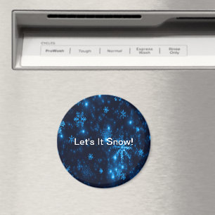 Djupblå och ljusa Snöflingor-runda magnet