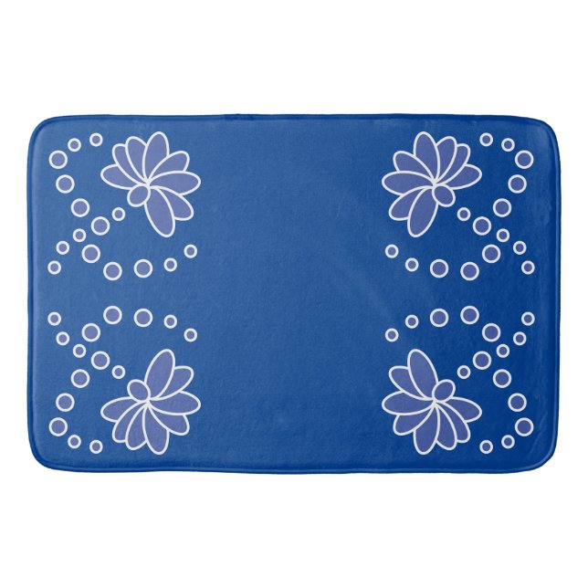 Djupblå och medelmodern blomma badrumsmatta (Framsidan)