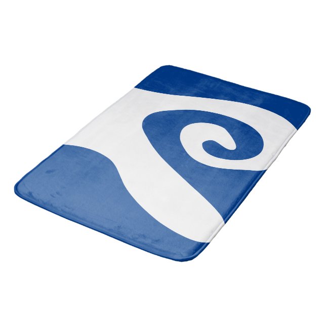 Djupblå och vit virvelvåg badrumsmatta (Vinklad)