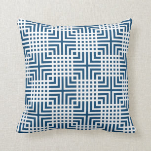 Djupblå och vita japanska tryckknappar kudde