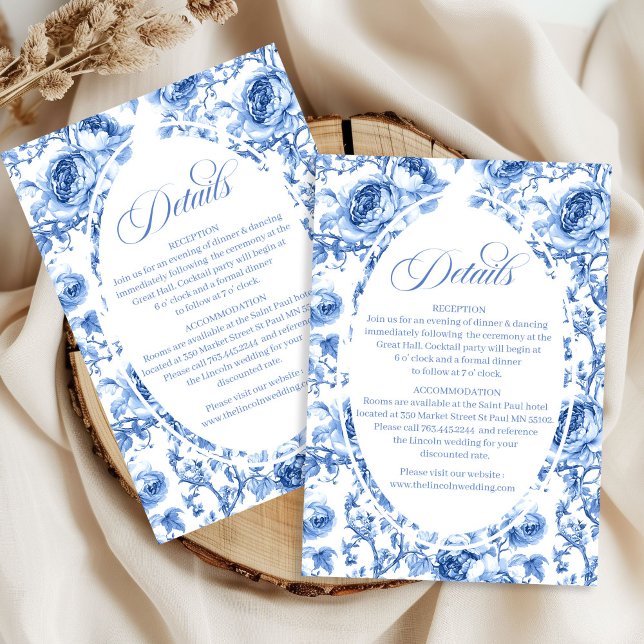 Djupblå Rosor Blommig Bröllopsdetaljkort Tilläggskort (Deep Blue Roses Floral Wedding Details Card)