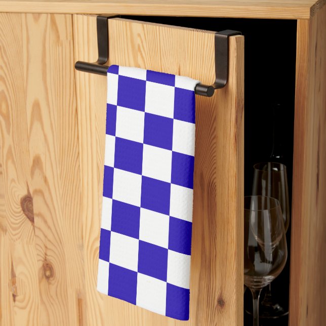 Djupblå rutig  kökshandduk (Thirds Fold)