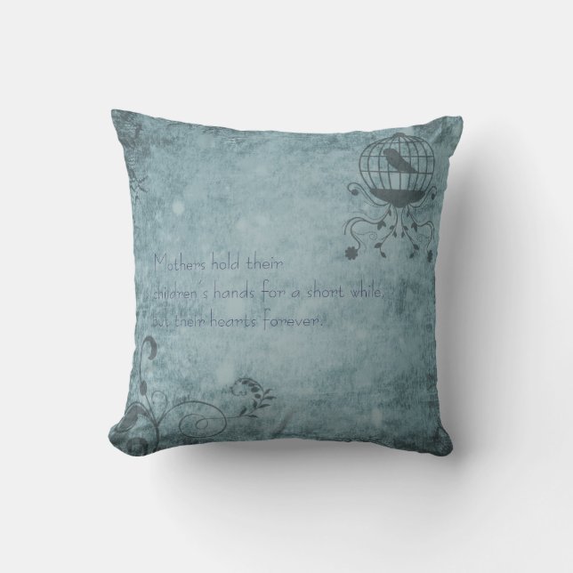 Djupblå Steampunk Fågelbur Kudde (Framsida)