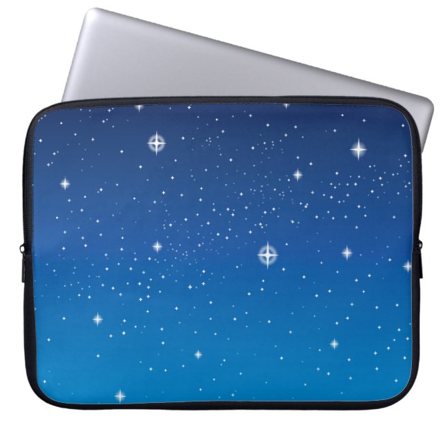 Djupblå stjärnklar natthimmel laptop sleeve (Framsidan)