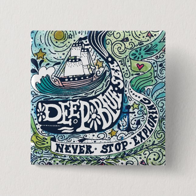 Djupblå stoppundersökning för hav |Never Knapp (Framsida)