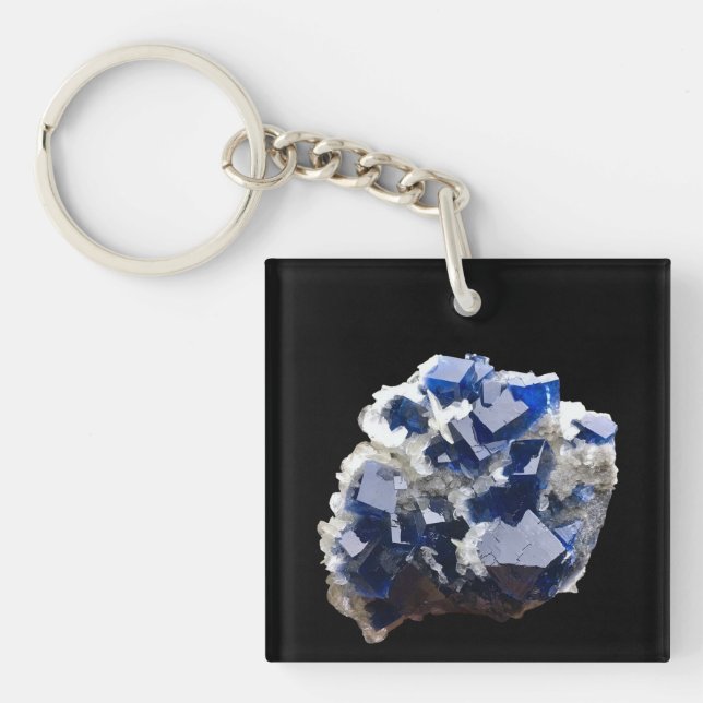Djupblått Fluoritt Kristall Flak Calcit Mineral (Framsidan)