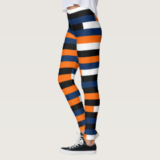 Djupblått, gult, svart och vitt rand leggings