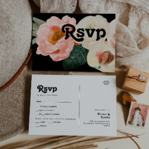 Djupblommig   Svart Meny Val RSVP Brevkort