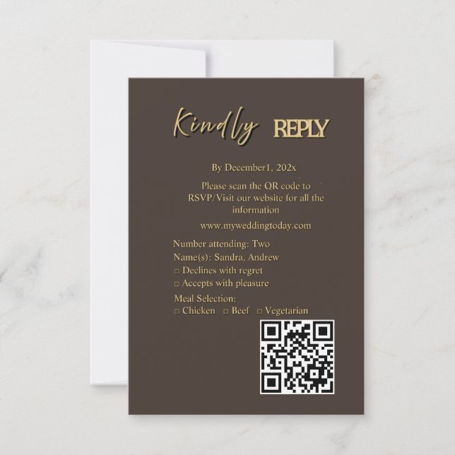 Djupbrun och guld bröllop RSVP-kort OSA Kort (Framsida)