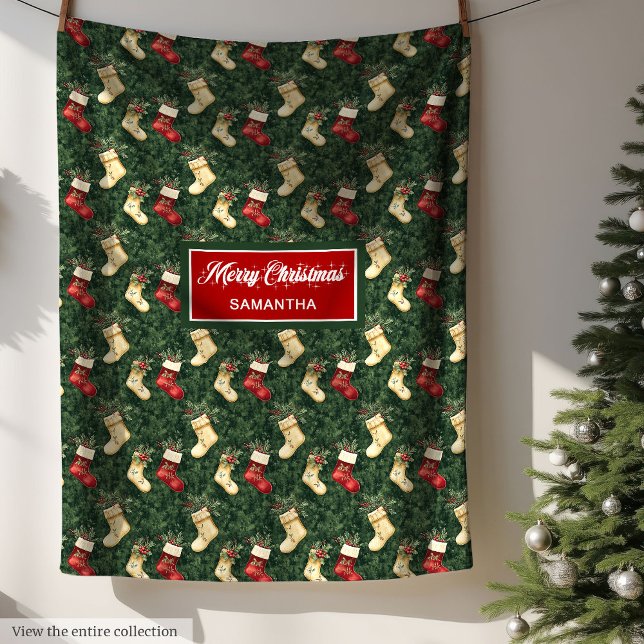 Djupfärgad djupröd grönt Julfigursättning Fleecefilt (Whimsical watercolor deep red green Christmas wrap Fleece Blanket )