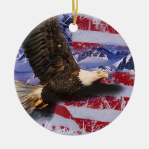Djupfryst härlighet, örn & amerikanska flaggan julgransprydnad keramik