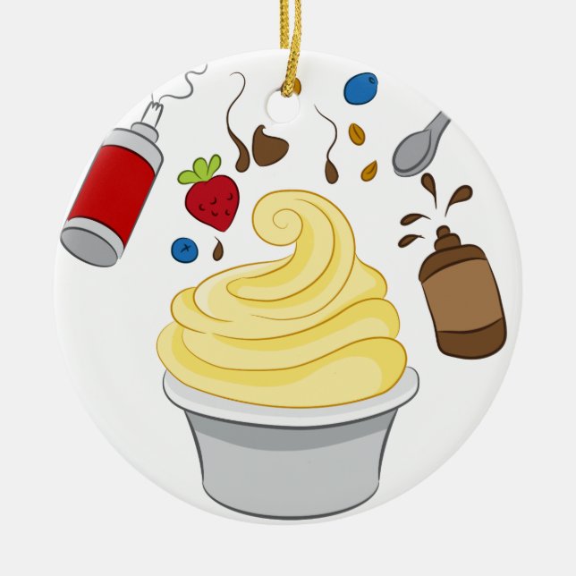 Djupfryst yoghurt med toppningar julgransprydnad keramik (Framsidan)