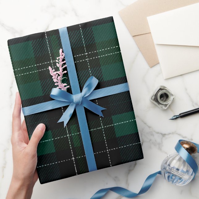 Djupgrön svart skog Ständigt grön rutmönster Presentpapper (Gifting)