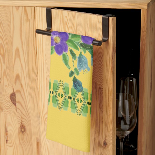 Djupgul med blommor kökshandduk (Thirds Fold)