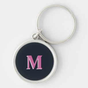 Djuphavets rosa i monogrammet rund silverfärgad nyckelring