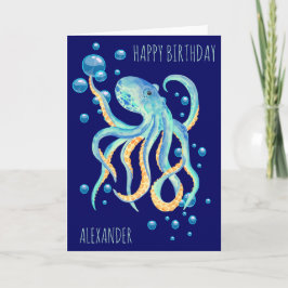 Djuphavsbläckfisk Bubble Navy Birthday Kort