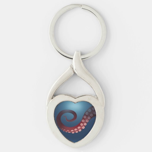Djuphavsbläckfisk - marin liv Steampunk Explorer Twisted Heart Silverfärgad Nyckelring (Framsidan)