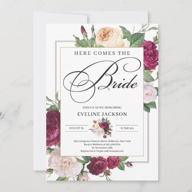 Djuphavsburgare blommigt guld möhippa inbjudningar (Framsida)