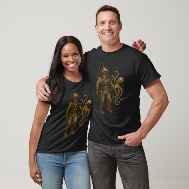 Djuphavsdykare & Åttaarmad Retro Steampunk T Shirt (Unisex)