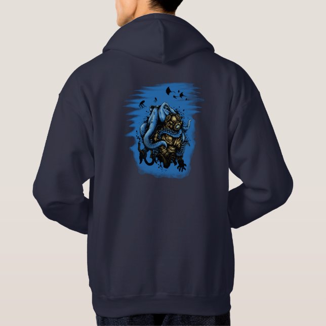Djuphavsdykare Bläckfisk Attack Marin Ocean Hoodie (Baksida)