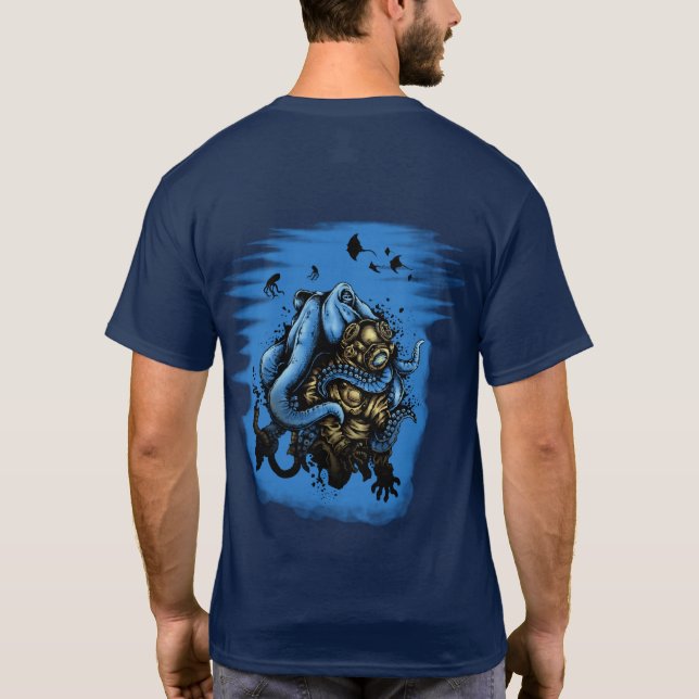 Djuphavsdykare Bläckfisk Attack Marin Ocean T-Shir T Shirt (Baksida)