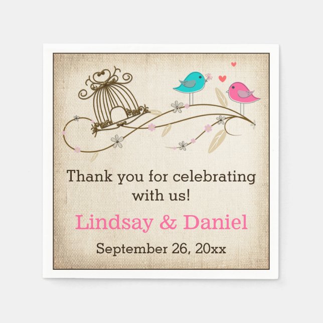 Djuphavsfåglar i Kärlek Bröllop Napkins Pappersservett (Framsidan)