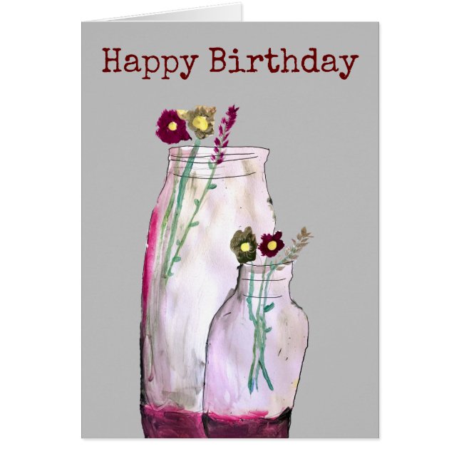 Djuphavsfärgad vilda blommor i vas hälsningskort (Framsidan)